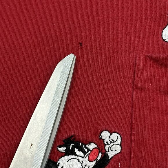Vintage Looney Tunes Shirt Mens Small Red Sylvester Tweety Bird Bowl Pocket Tee - Picture 4 of 15